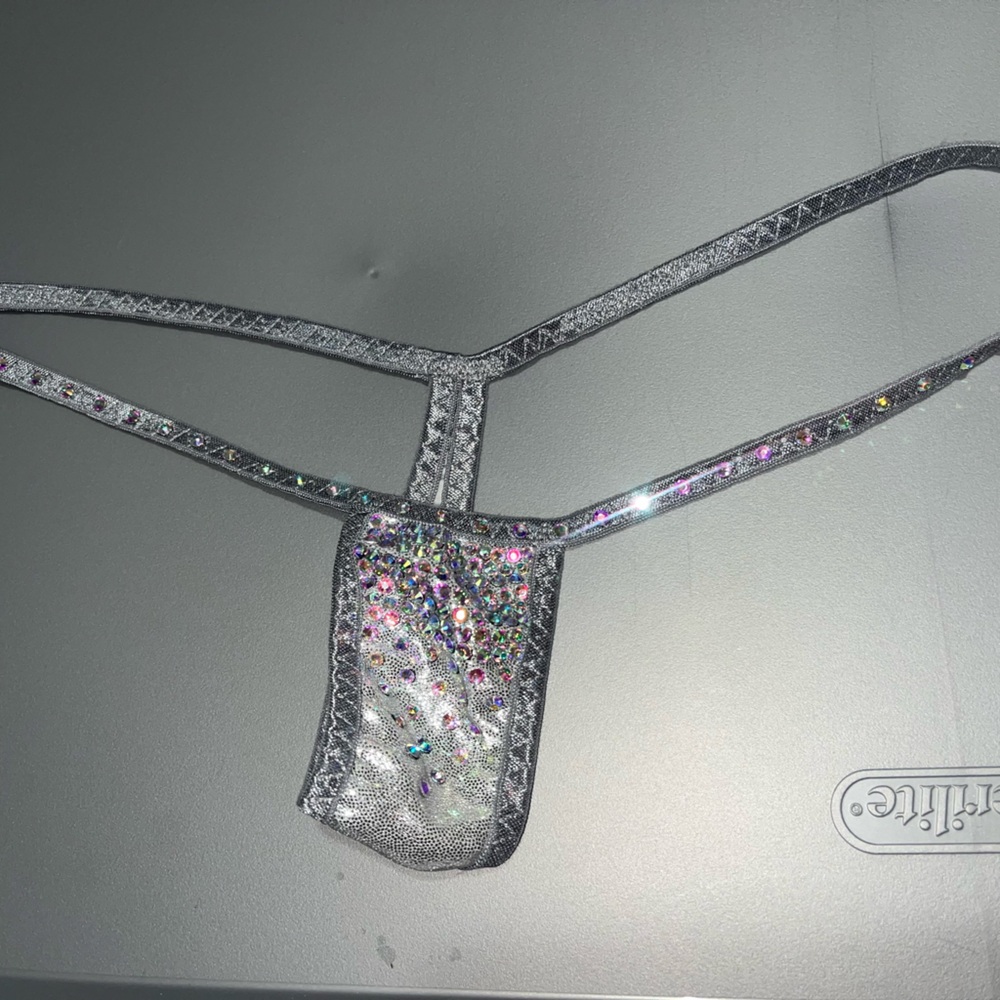 Silver rhinestone stripper thong